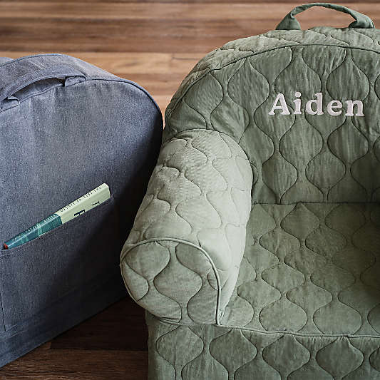 Large Iceberg Green Organic Cotton Quilted Corduroy Kids Lounge Nod Chair