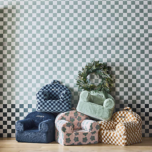 Large Iceberg Green and Pink Floral Faux Fur Kids Lounge Nod Chair