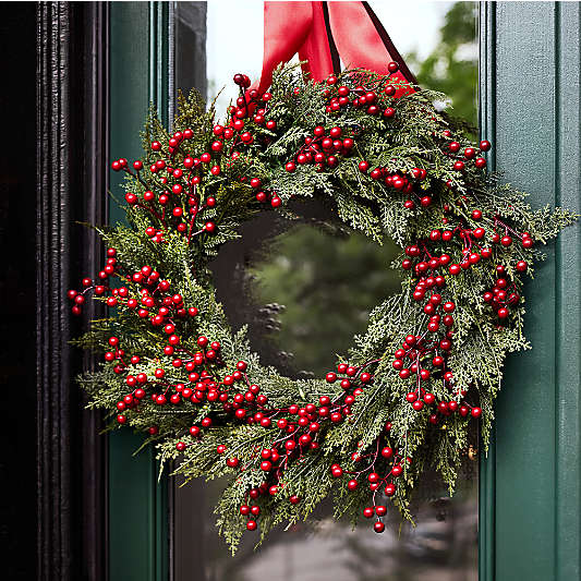 Faux Pre-Lit Hemlock & Berry Wreath 28"