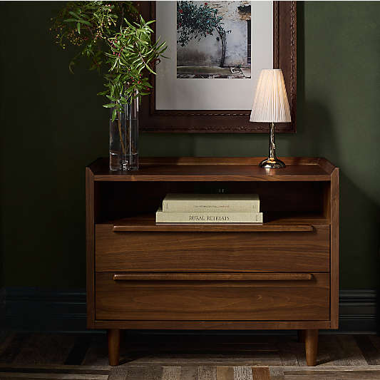 Tate 32" Walnut Wood Charging Nightstand