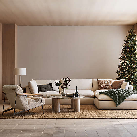 Unwind Modular 5-Piece U-Shaped Slipcovered Sectional Sofa with Double Ottoman