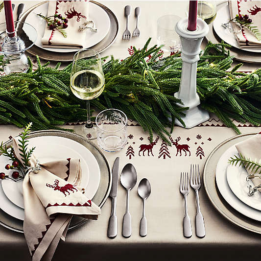 Red Cross Stitch Reindeer Dinner Napkins, Set of 4