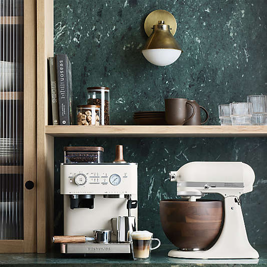 KitchenAid Porcelain Semi-Automatic Espresso Machine with Walnut Accessory Pack