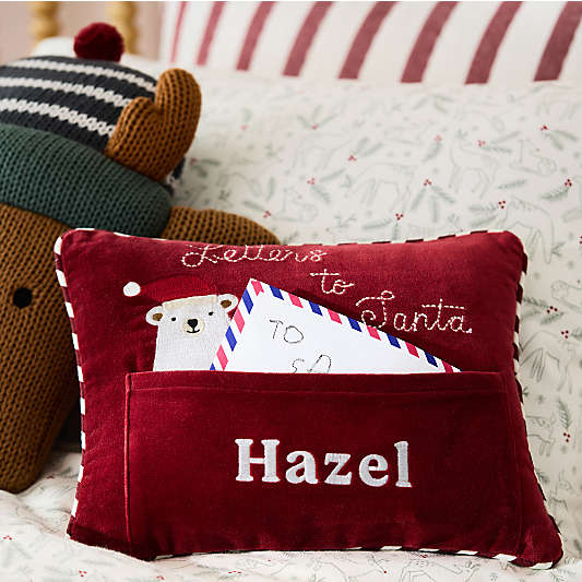 Letters to Santa with Envelope Velvet Kids Christmas Throw Pillow