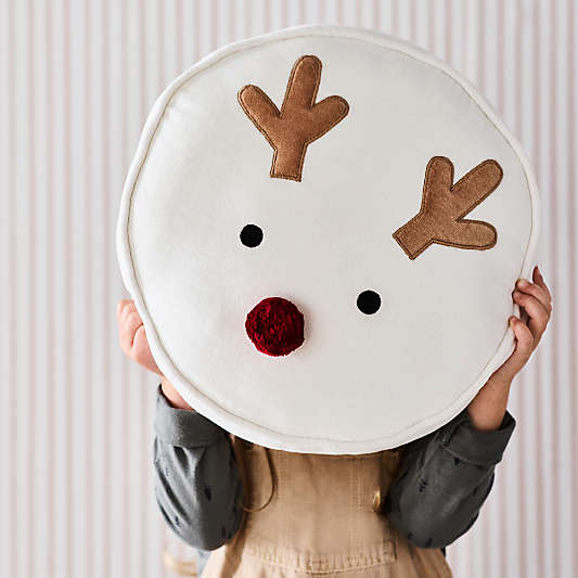 Christmas Reindeer Round Velvet Kids Throw Pillow