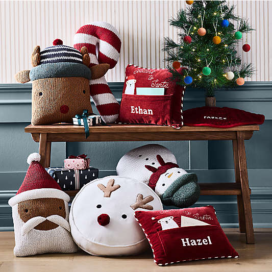Reindeer Knit Kids Christmas Throw Pillow