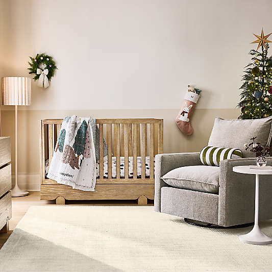 Ellis Hazelnut Brown Wood Convertible Baby Crib with Toddler Bed Rail
