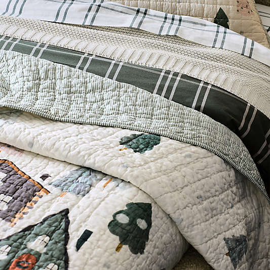 Winter Village Kantha Christmas Kids Twin Quilt