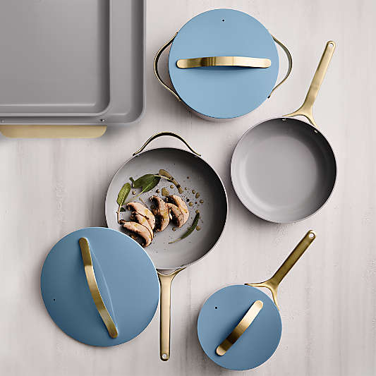 Caraway ® Blue Lagoon Ceramic Non-Stick 4.5-Qt. Sauté Pan with Gold Hardware