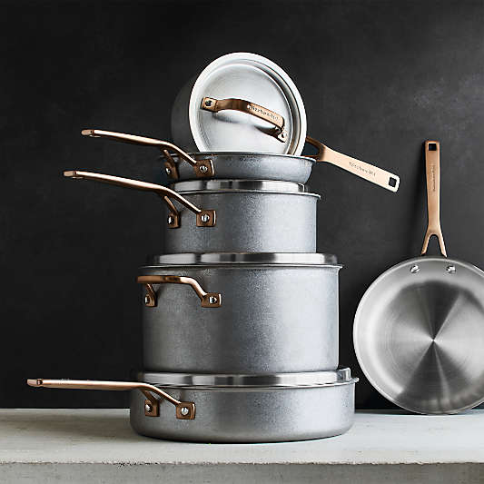 KitchenAid ® Stonewash Stainless Steel 5-Ply Clad 10-Piece Cookware Set