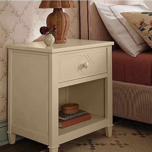 Soleil Buttercream Wood Kids Nightstand with Drawer by Sharland England