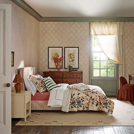 Broderie Kilim Taupe Wool and Cotton Kids Area Rug 5x8 by Sharland England