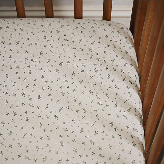 Bramble Floral 100% Organic Cotton Baby Crib Fitted Sheet By Sharland England
