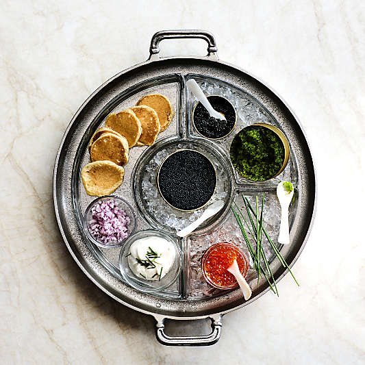 Argento Antique Metal Round Tray with Divided Glass Inserts