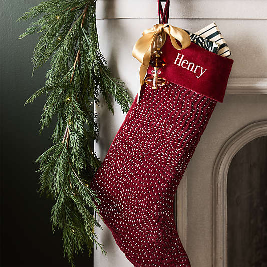 Sashiko Red Velvet Christmas Stocking