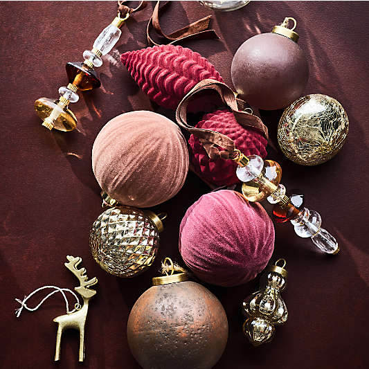 Burgundy Velvet Christmas Ornaments, Set of 8