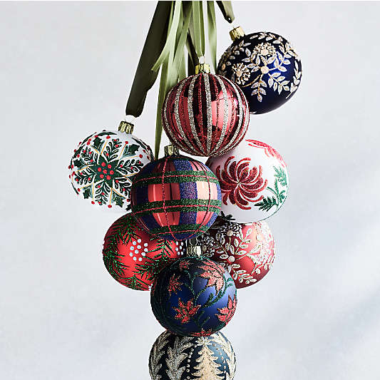 Blue and White Botanical Ball Christmas Tree Ornament