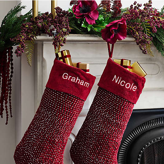 Sashiko Red Velvet Christmas Stocking