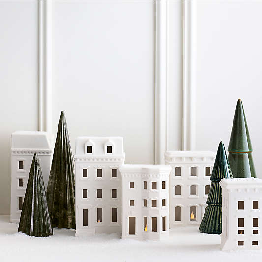 White Ceramic Holiday Brownstone Houses