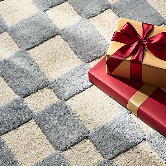 Checkerboard Blue Wool Kids Area Rug