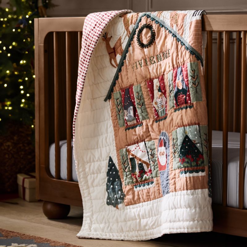 Night Before Christmas Embroidered 100% Organic Cotton Baby Crib Quilt - image 1 of 8