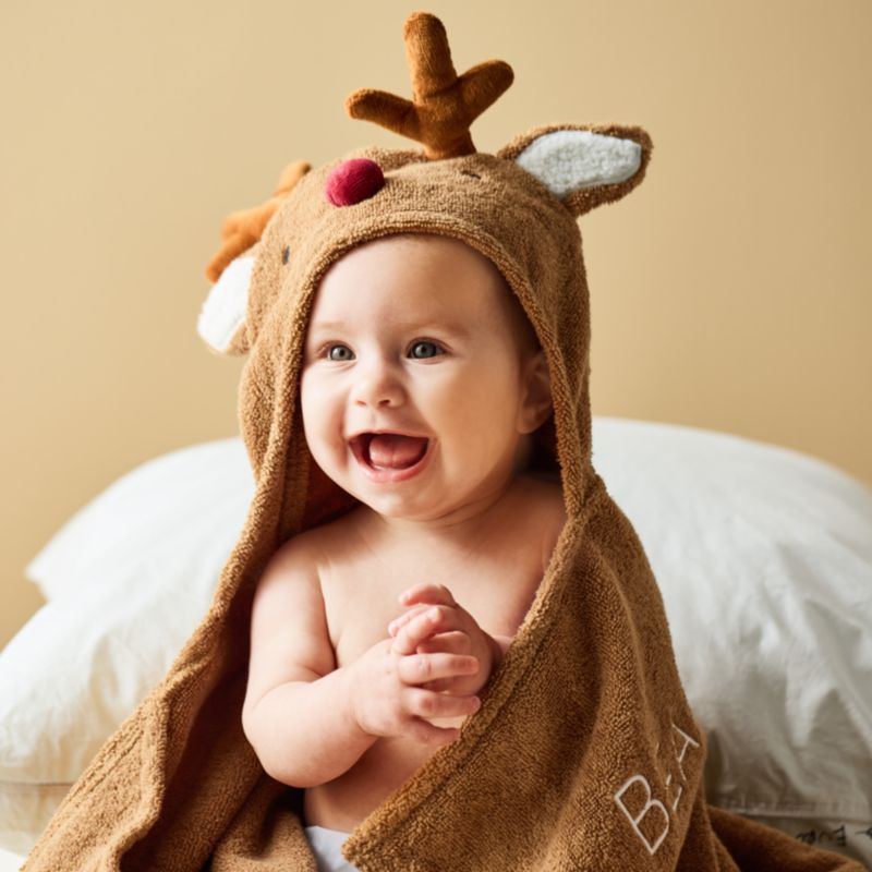 Reindeer 100% Organic Cotton Hooded Baby Towel - image 1 of 10