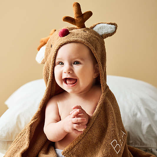 Reindeer 100% Organic Cotton Hooded Baby Christmas Towel