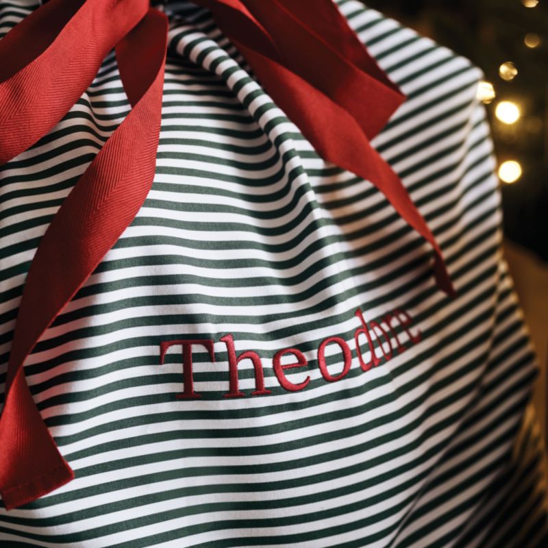 Santa Large Green Striped Cotton Kids Christmas Gift Bag - image 3 of 8