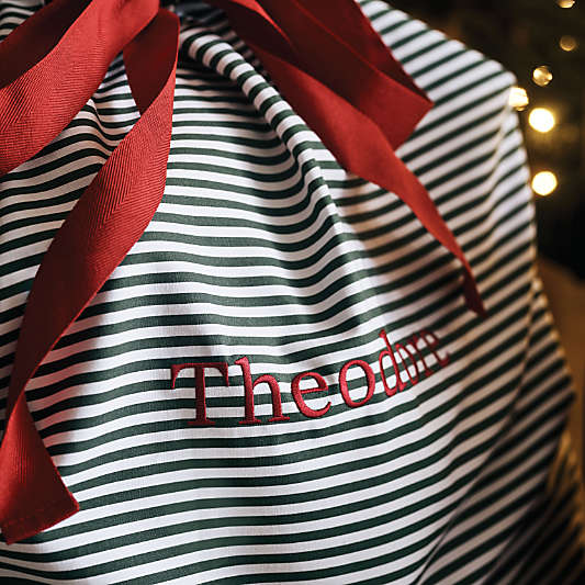 Large Green Striped Organic Cotton Kids Santa Gift Bag