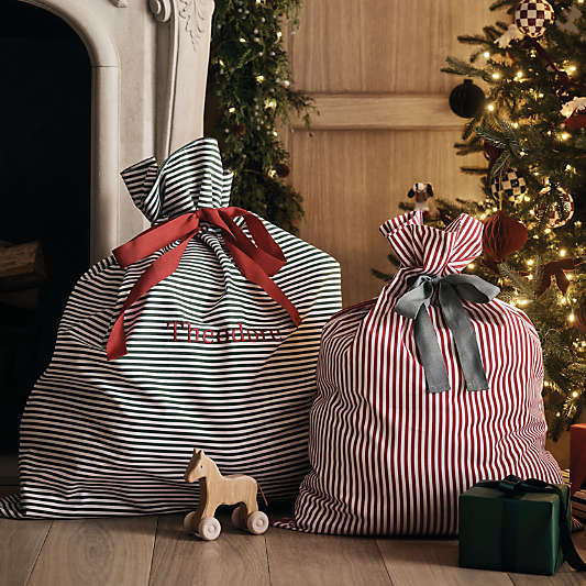 Small Red Striped Organic Cotton Kids Santa Gift Bag