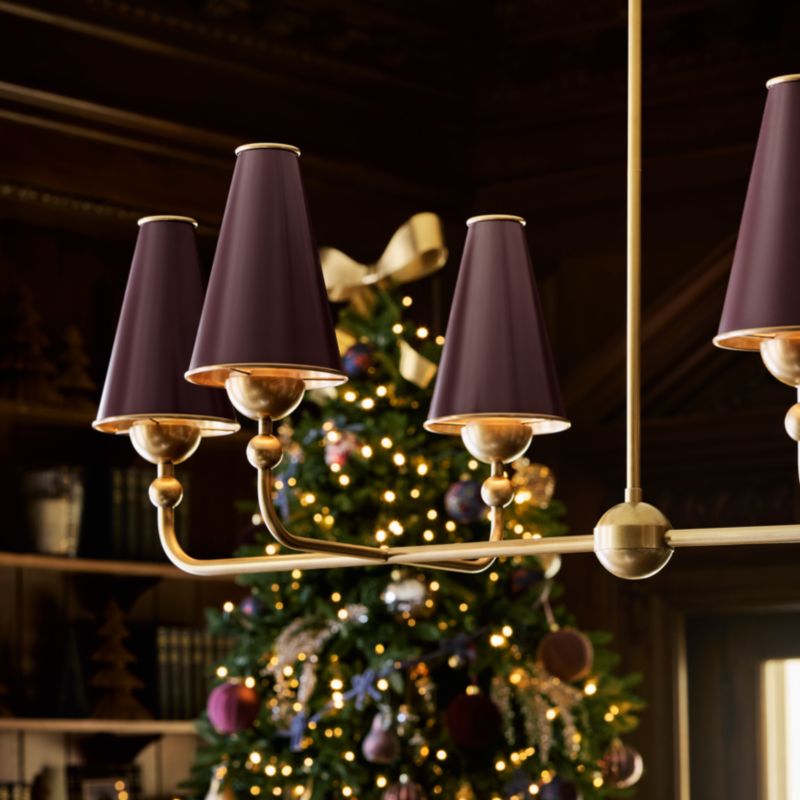 Everton Brass Linear Chandelier Light with Aubergine Metal Shades - image 2 of 6