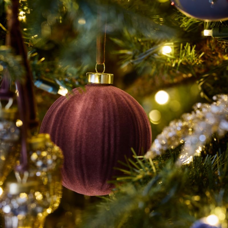 Warm Toned Ribbed Velvet Christmas Tree Ornaments, Boxed Set of 6 - image 3 of 6