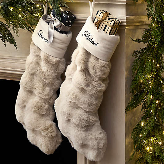 Arctic Ivory Textured Faux Fur Christmas Stocking