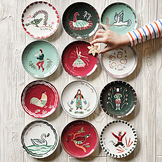 Noel 12 Days of Christmas Appetizer Plates with Stand, Set of 12