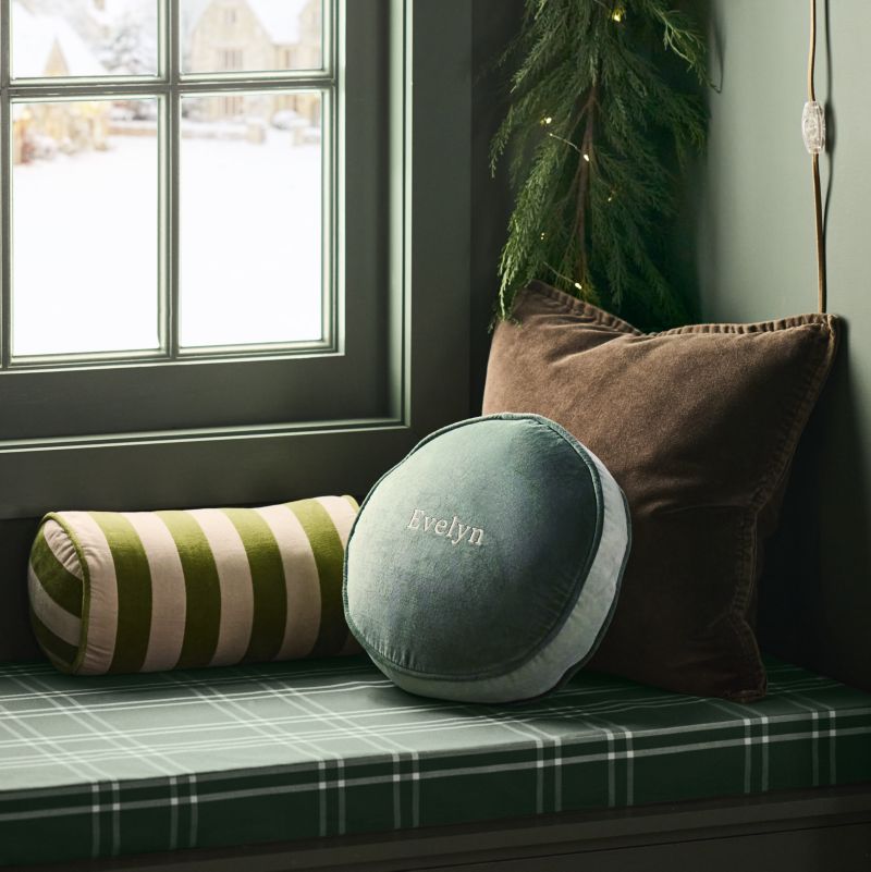 Rosy Lilac and Cyprus Green Harriet Stripe Velvet Kids Bolster Pillow - image 1 of 13