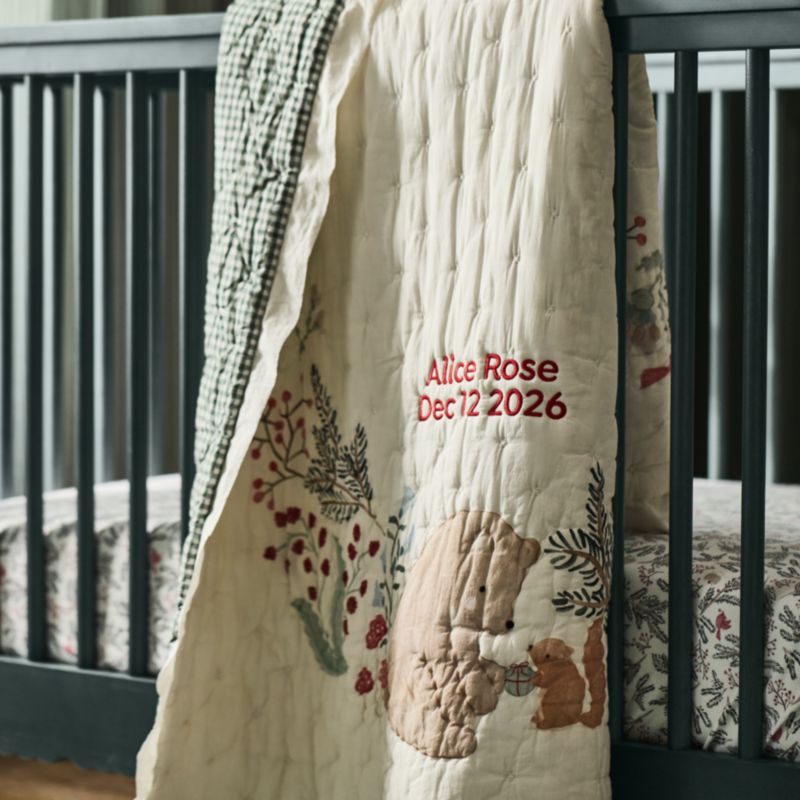 Enchanted Winter Wonderland Embroidered 100% Organic Cotton Baby Crib Quilt - image 2 of 8