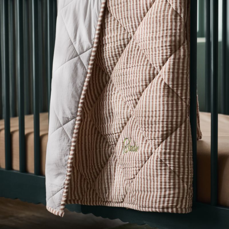 Supersoft Brulee Brown Quilted Striped 100% Organic Cotton Baby Crib Quilt - image 1 of 8