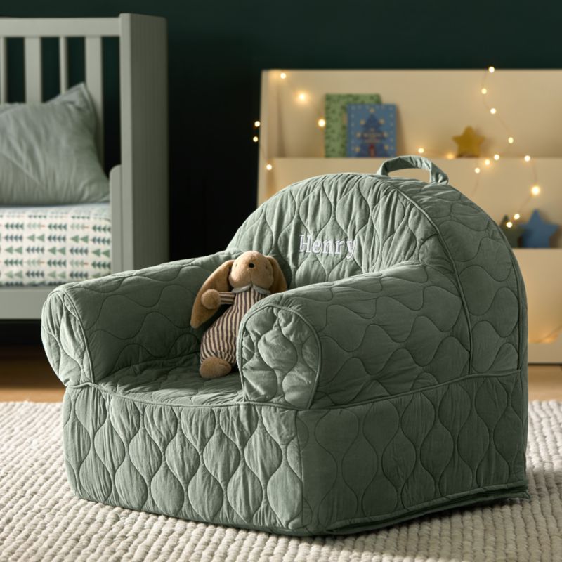 Large Iceberg Green Organic Cotton Quilted Corduroy Kids Lounge Nod Chair Cover - image 1 of 7