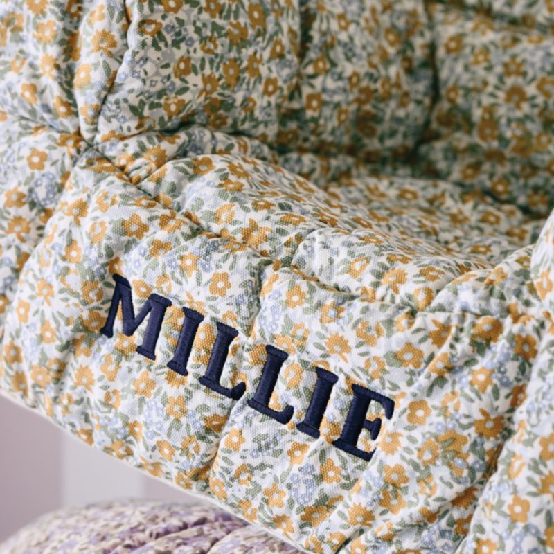 Small Savannah Yellow Floral Puffy Cotton Kids Lounge Nod Chair - image 2 of 7