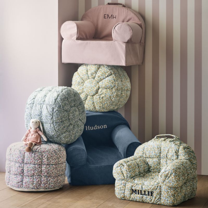 Small Savannah Yellow Floral Puffy Cotton Kids Lounge Nod Chair - image 1 of 7