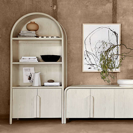 Annie 38" Whitewashed Wood Storage Bookcase with Shelves by Leanne Ford