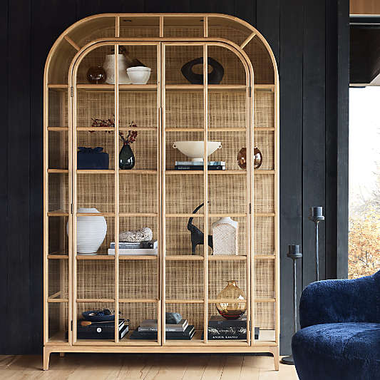 Atrium 58" White Oak and Glass Lighted Storage Display Cabinet