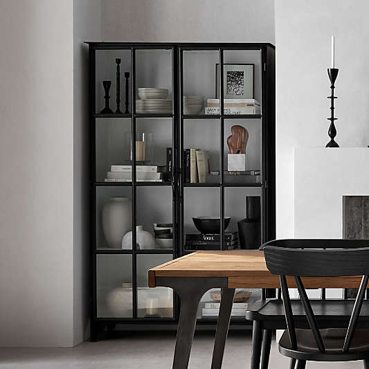 Kedzie 48" Black and White Iron and Glass Storage Display Cabinet