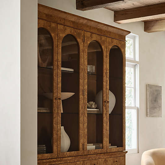Maison Burl Wood and Glass Lighted Storage Display Cabinet