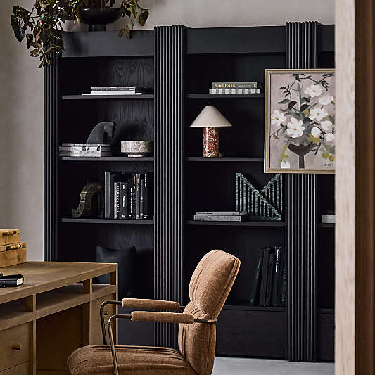 Siena 68" Black Wood 4-Shelf Storage Bookcase with Drawer, Set of 2