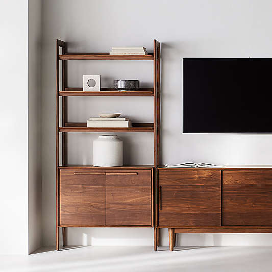 Tate 36" Walnut Wood 3-Shelf Storage Bookcase Cabinet