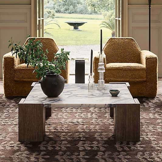 Elysia Marble and Oak Wood 45" Square Coffee Table by Jeremiah Brent