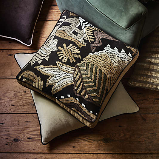 Abstract Embroidered 20"x20" Deep Brown Throw Pillow by Jeremiah Brent