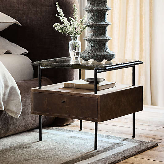 Rene 22" Glass Top Leather Wrapped Nightstand by Jeremiah Brent