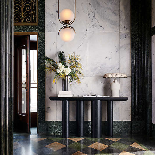 Bomen 66" Asymmetrical Black Oak Wood Console Table